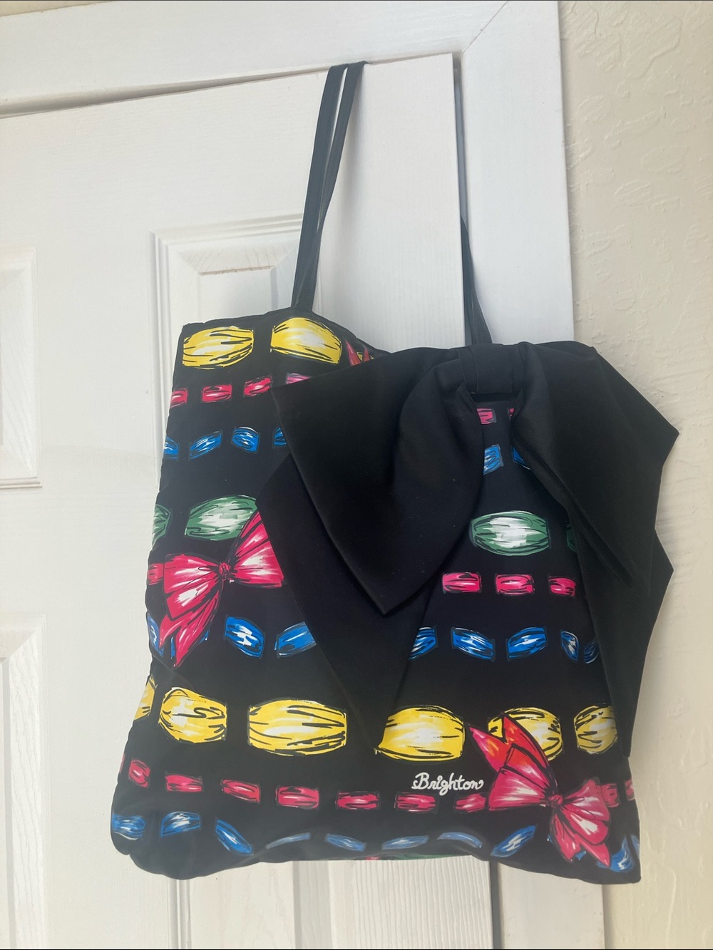 Brighton Black Tote with Colorful Gem Motif and Bow